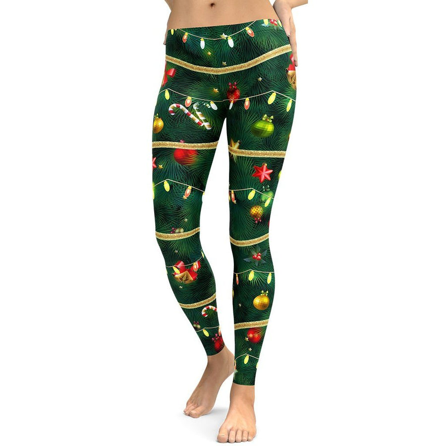 Christmas Tree & Radiant Lights Print Leggings FIERCEPULSE
