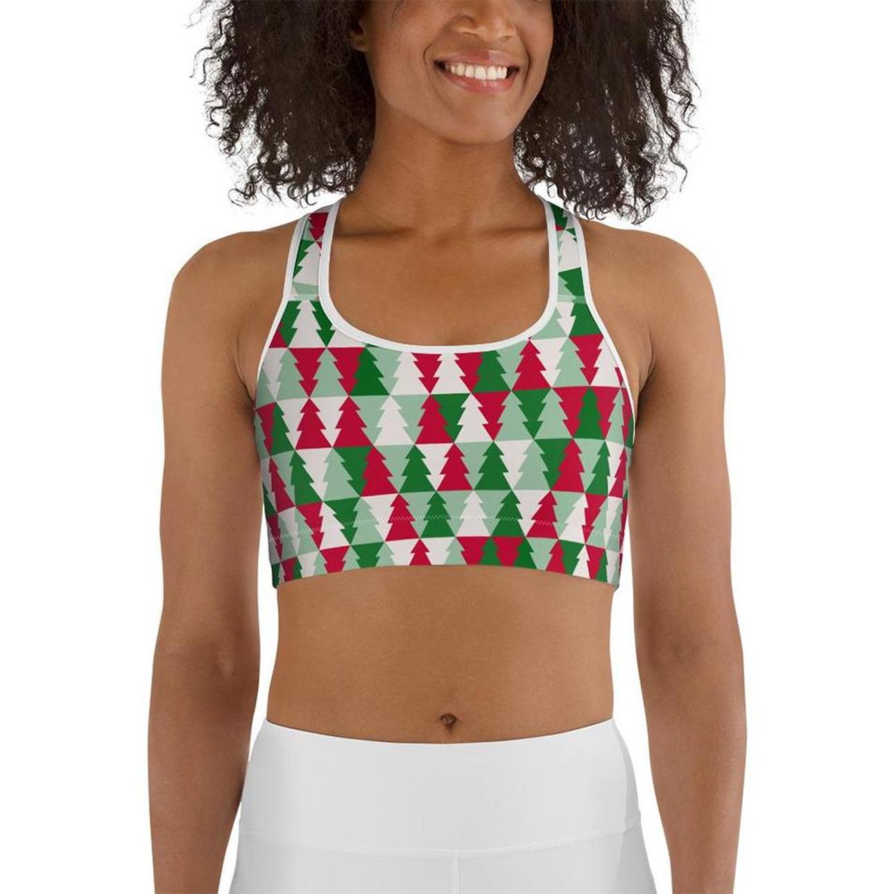 Christmas Tree Pattern Sports Bra