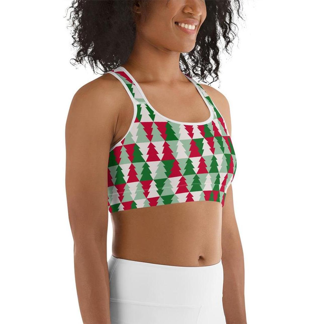 Christmas Tree Pattern Sports Bra