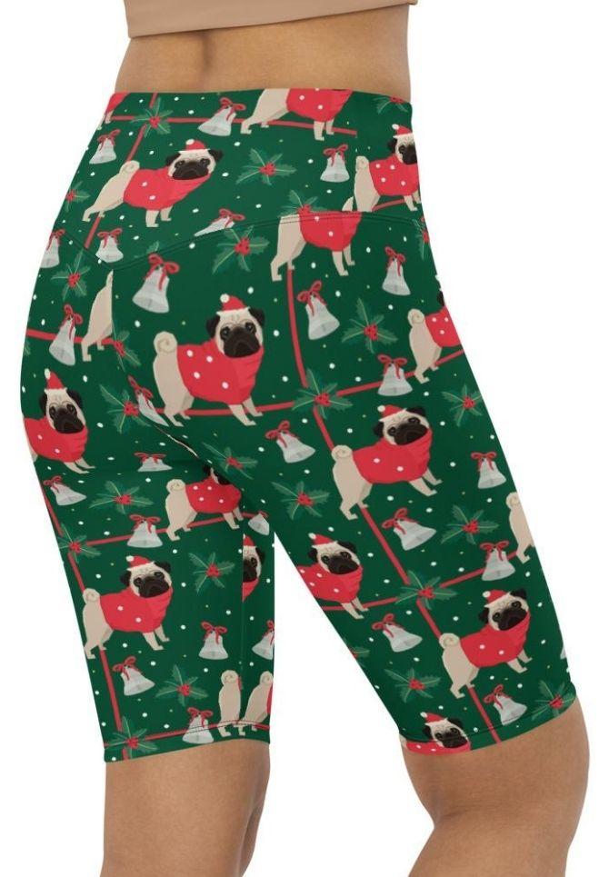 Christmassy Pugs Biker Shorts