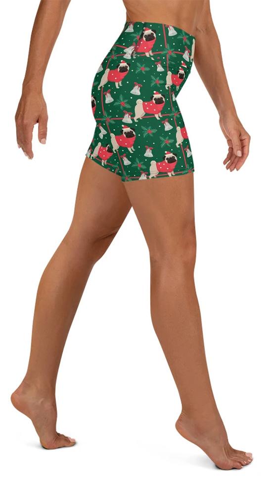 Christmassy Pugs Yoga Shorts