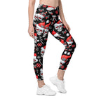 Christmassy Skulls Crossover Leggings With Pockets