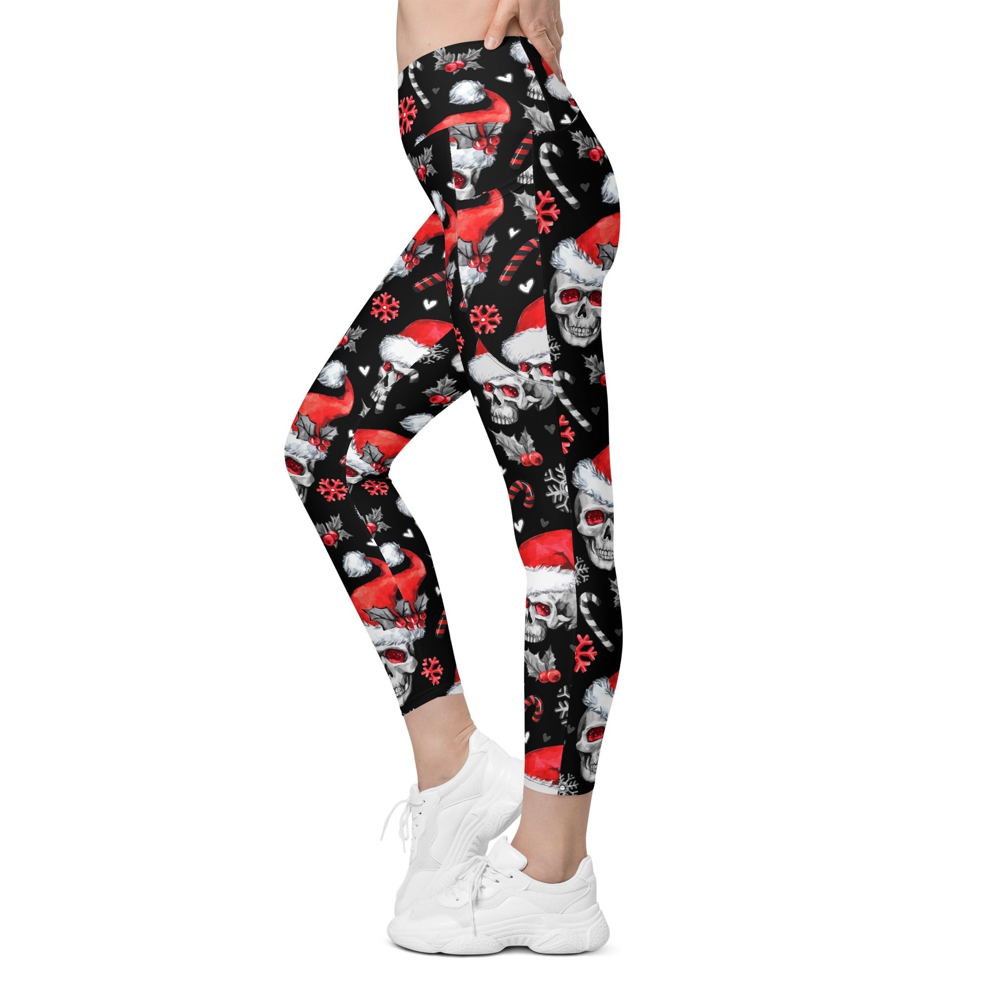 Christmassy Skulls Crossover Leggings With Pockets