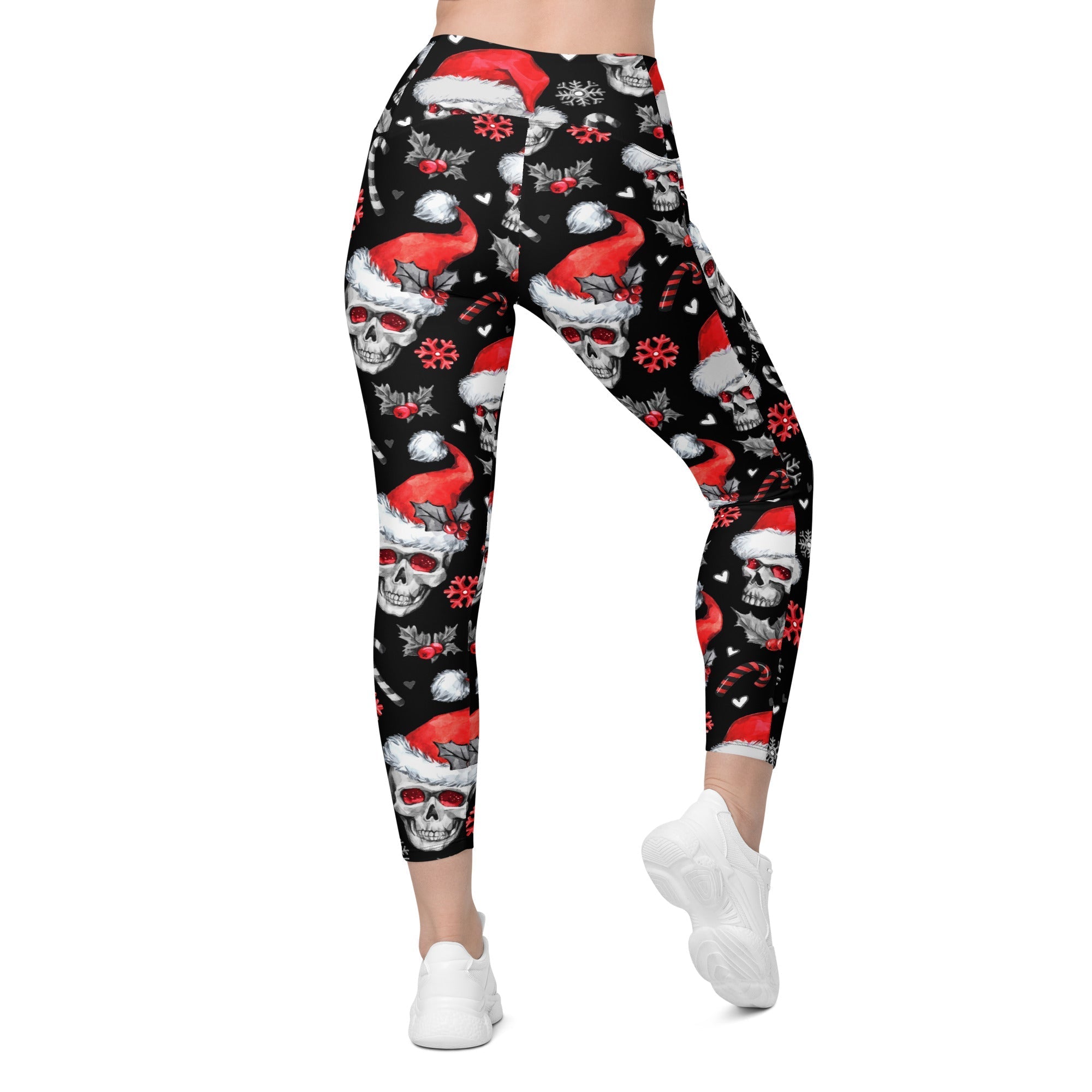 Christmassy Skulls Crossover Leggings With Pockets