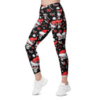 Christmassy Skulls Crossover Leggings With Pockets