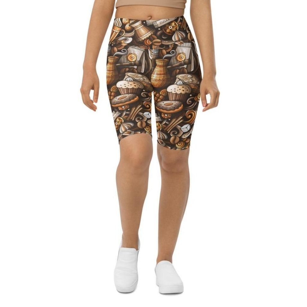 Coffee Shop Print Biker Shorts