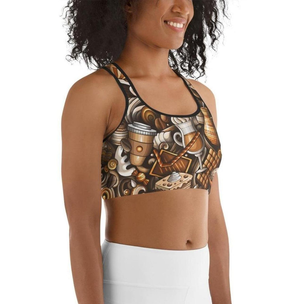 Coffee Shop Print Sports Bra