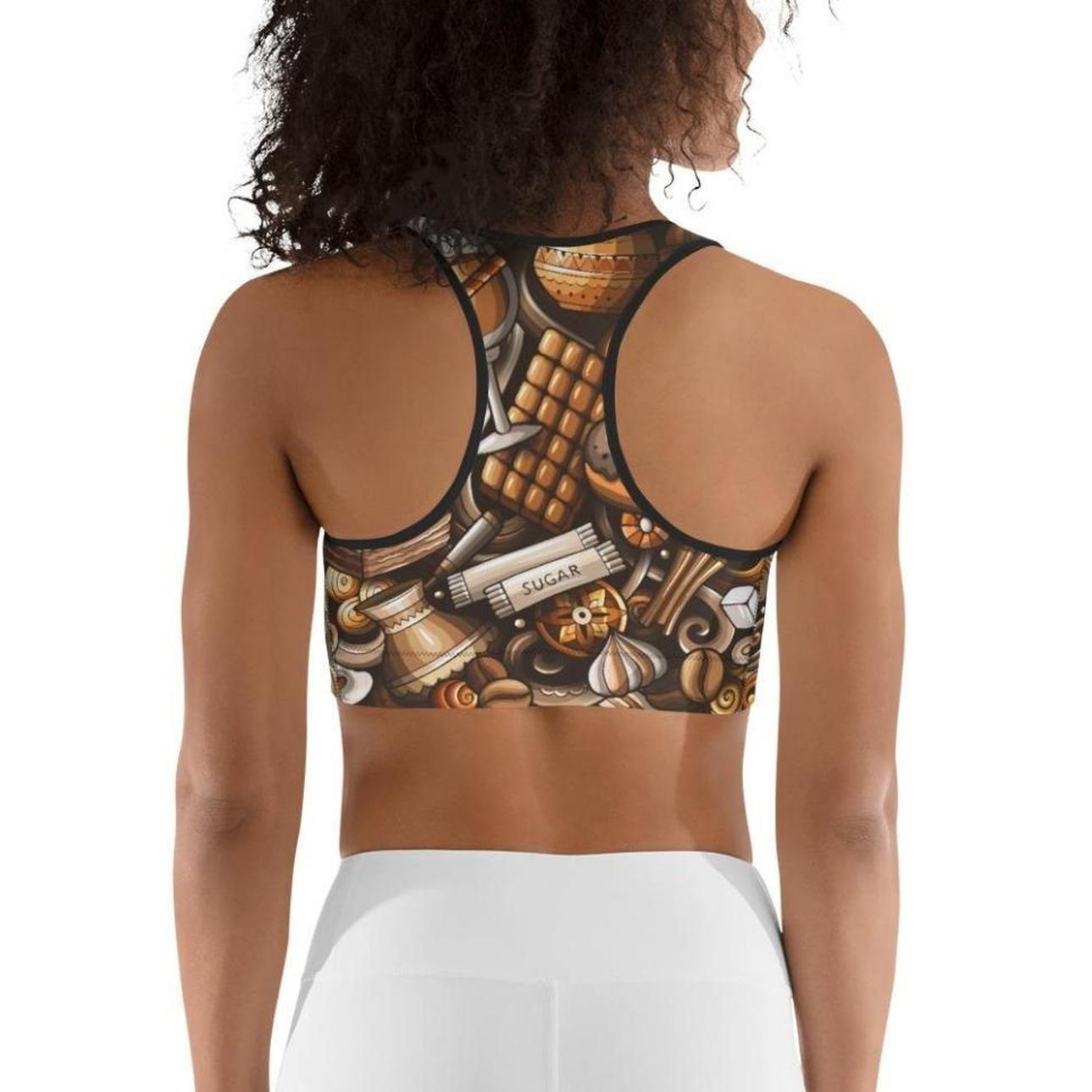 Coffee Shop Print Sports Bra