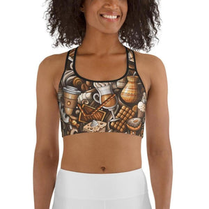 Coffee Shop Print Sports Bra