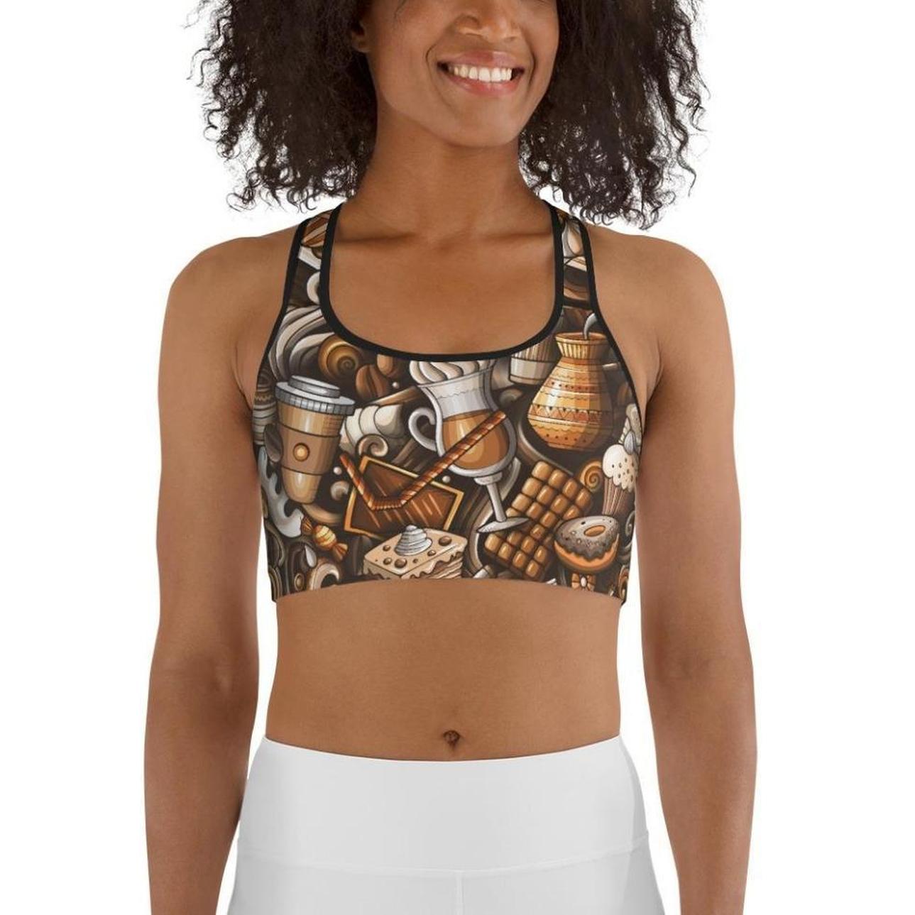 Coffee Shop Print Sports Bra