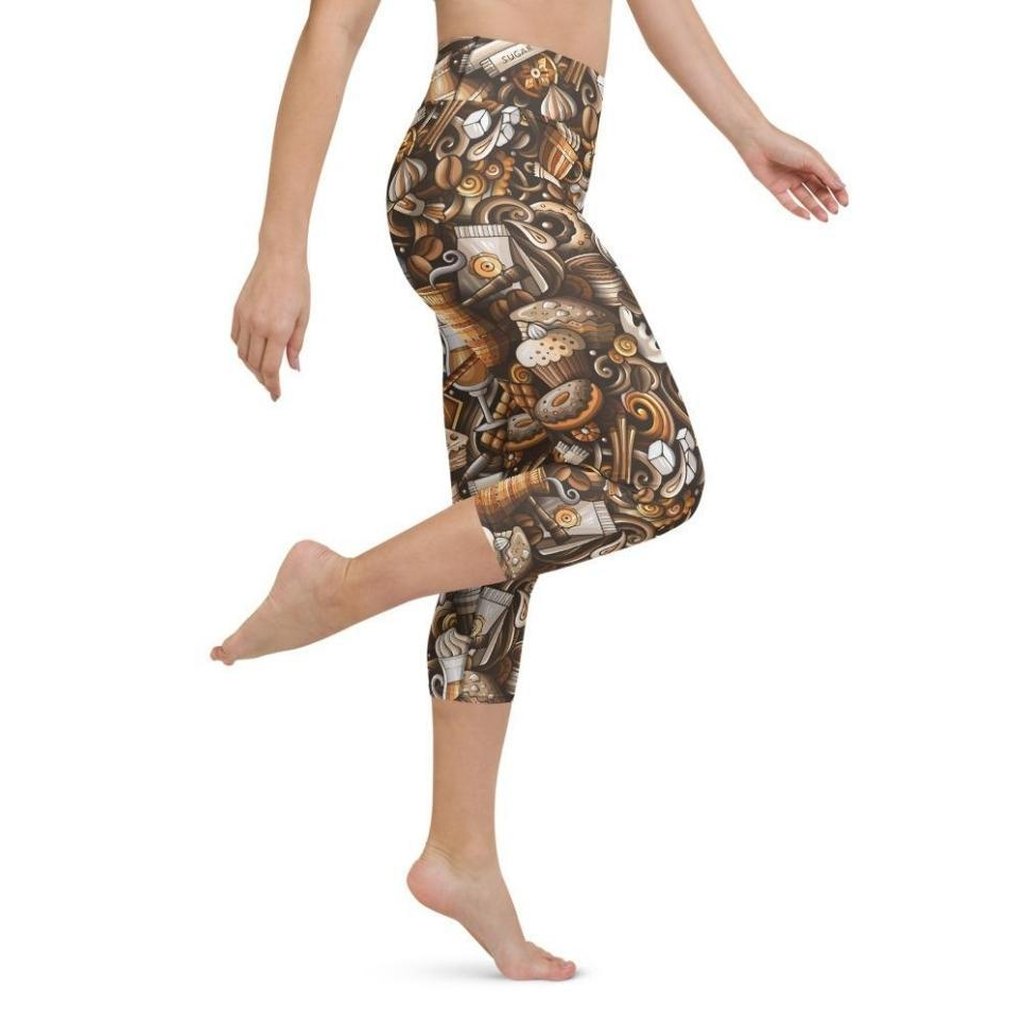 Coffee Shop Print Yoga Capris