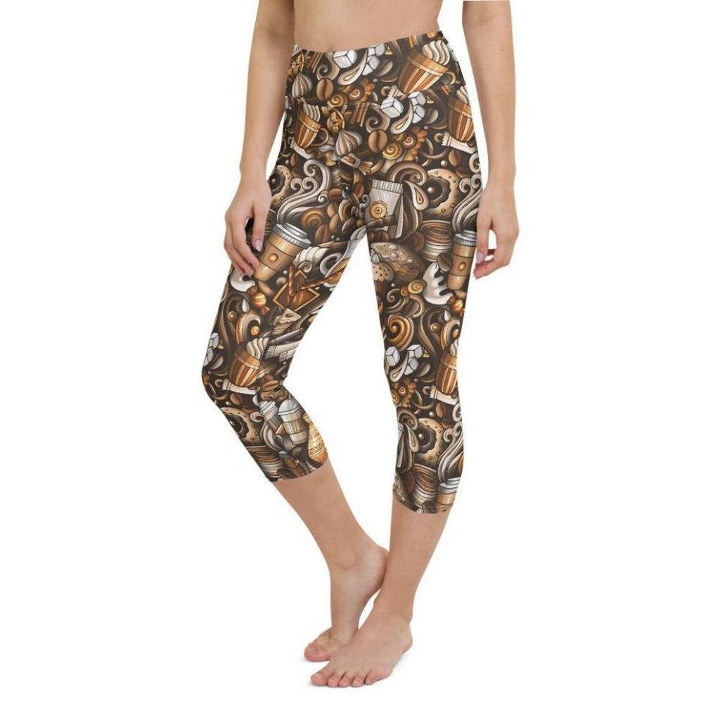 Coffee Shop Print Yoga Capris