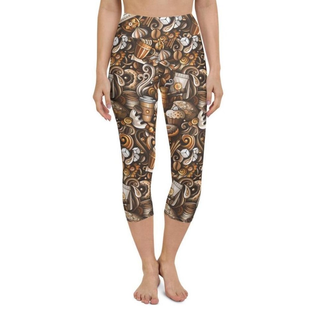 Coffee Shop Print Yoga Capris