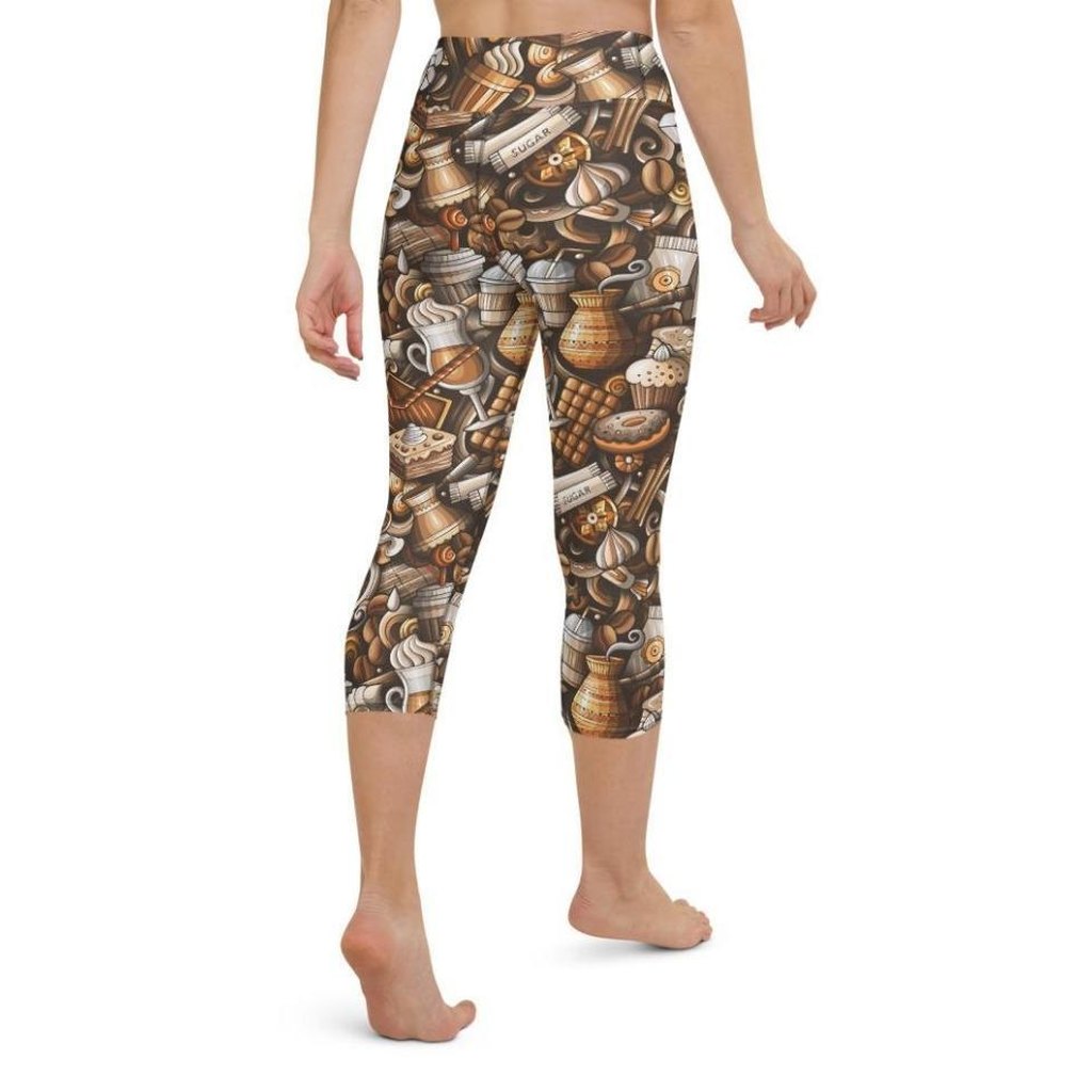 Coffee Shop Print Yoga Capris