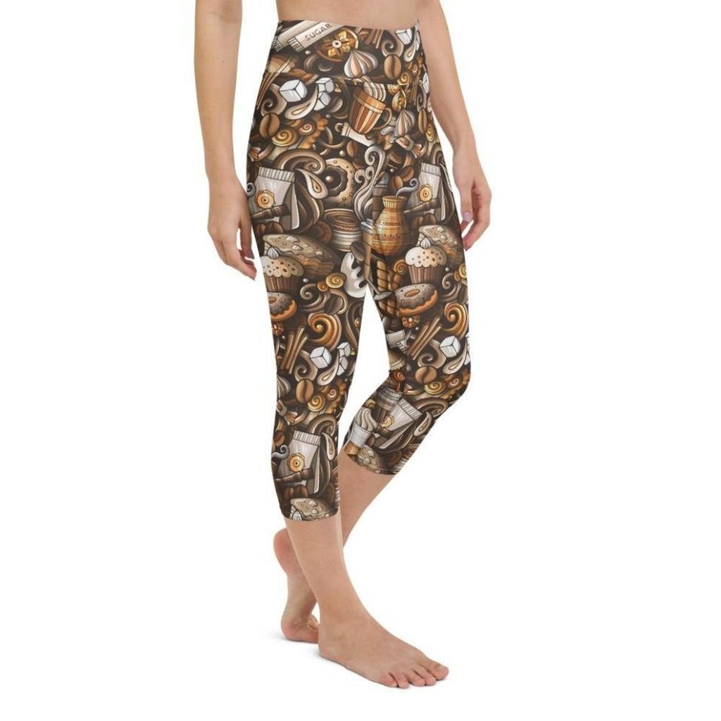 Coffee Shop Print Yoga Capris