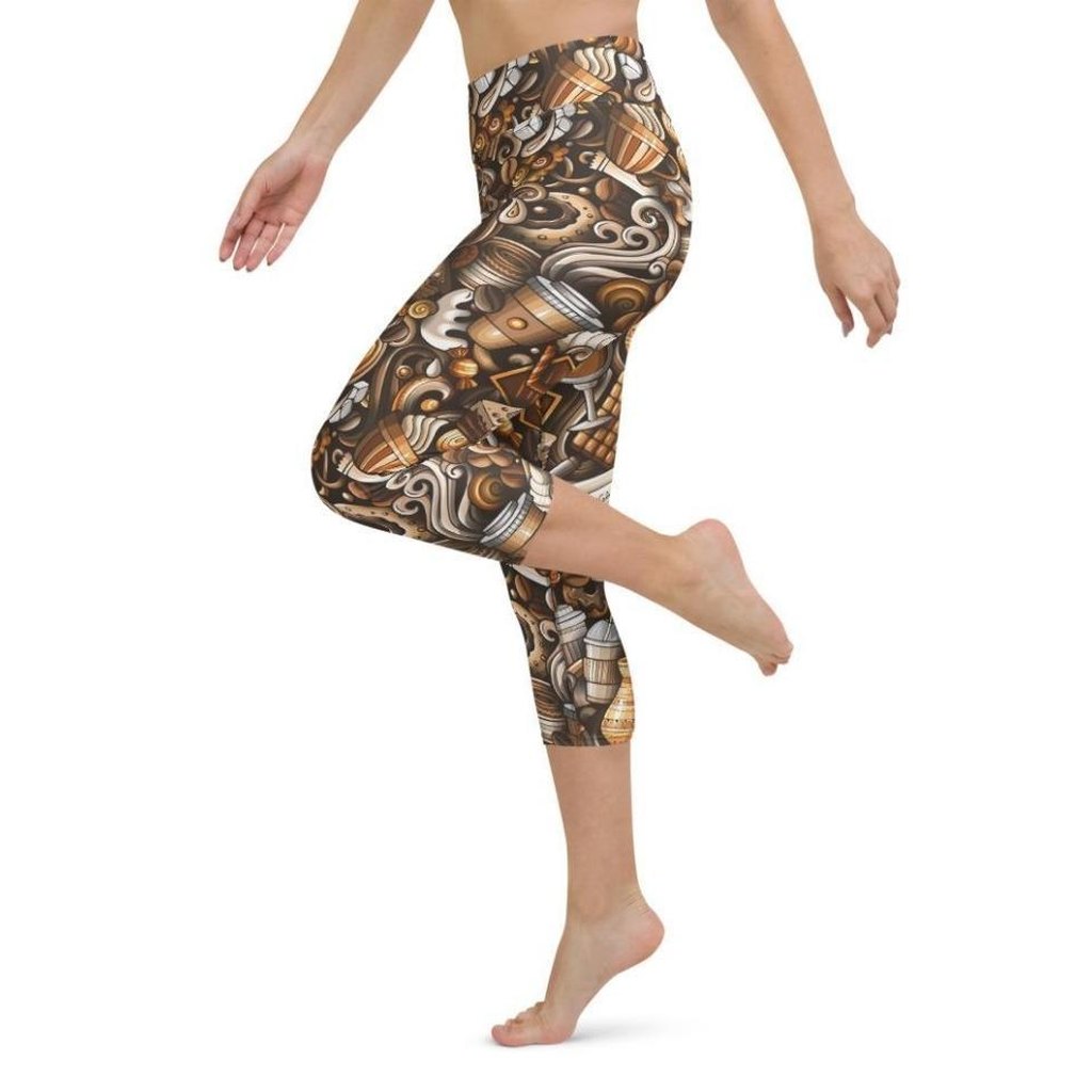 Coffee Shop Print Yoga Capris