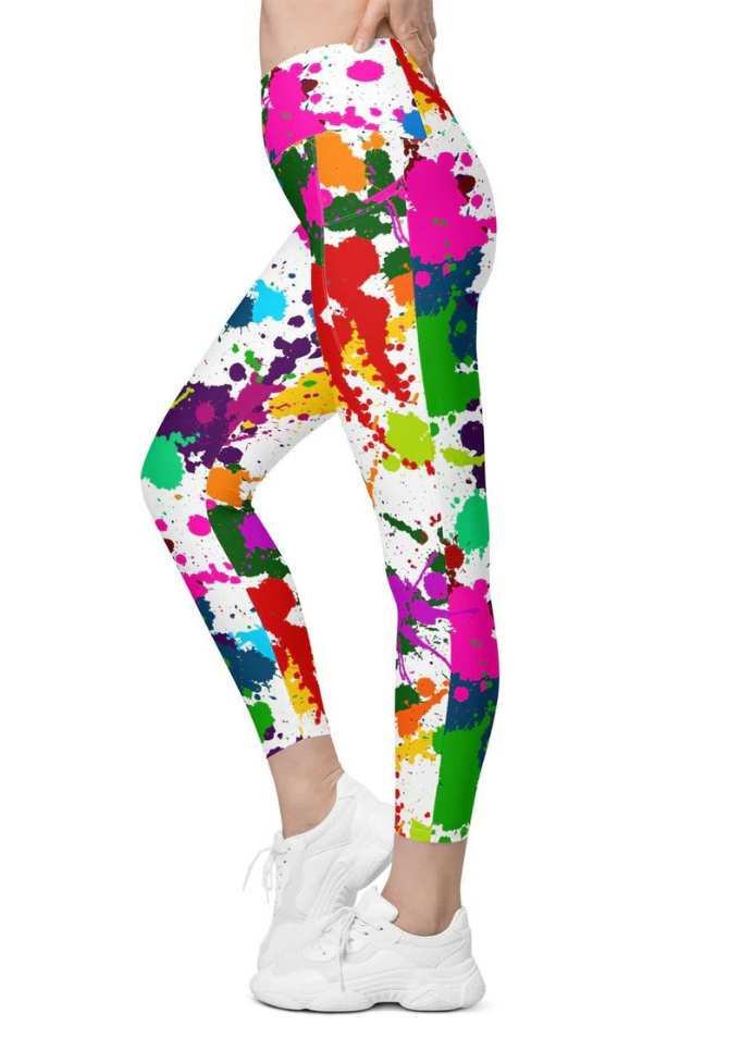 Color Splash Crossover Leggings With Pockets