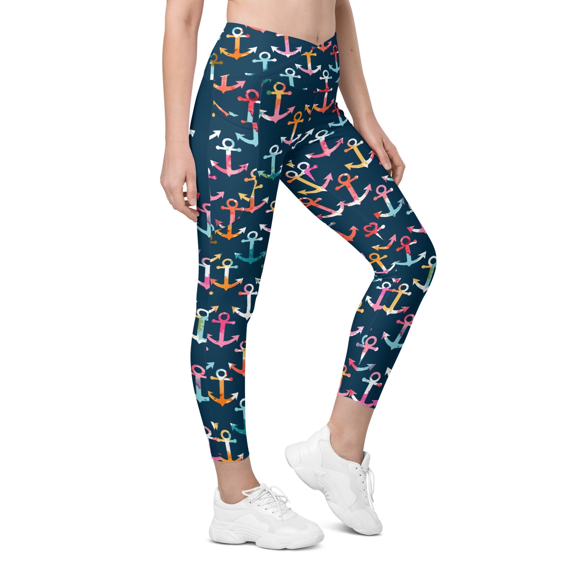 Colorful Anchor Crossover Leggings With Pockets