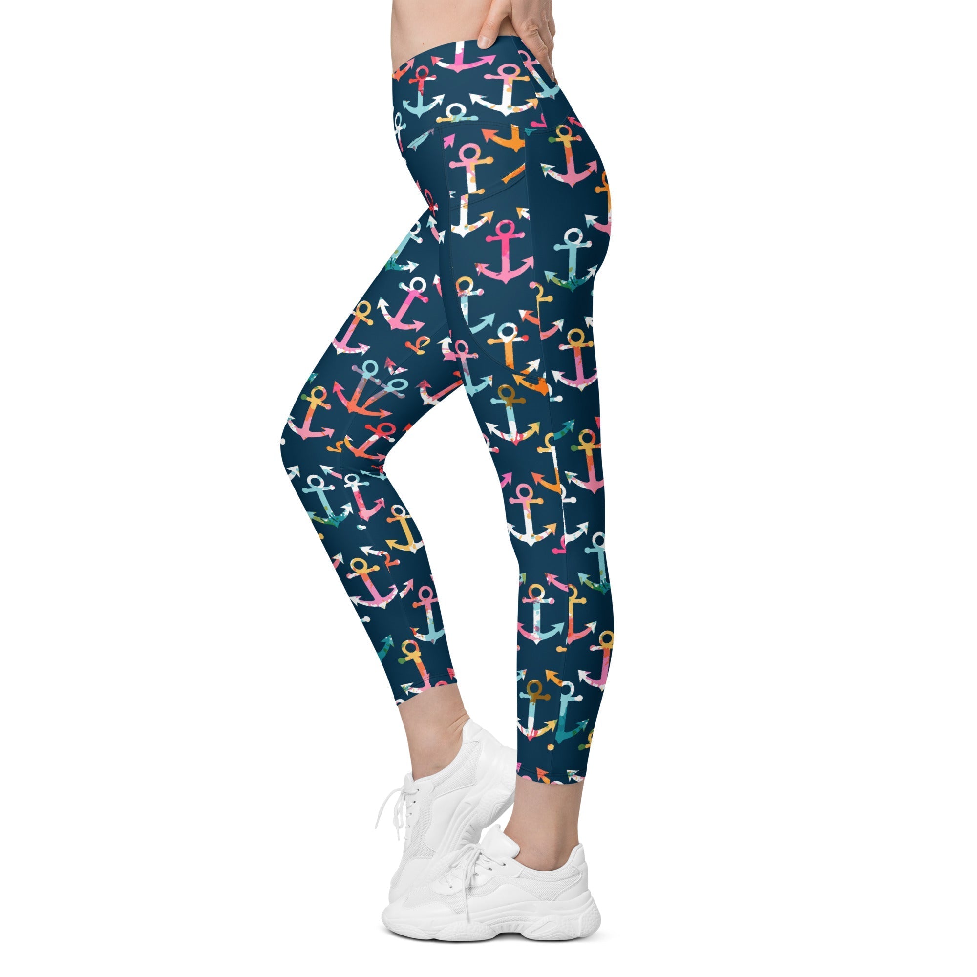 Colorful Anchor Crossover Leggings With Pockets