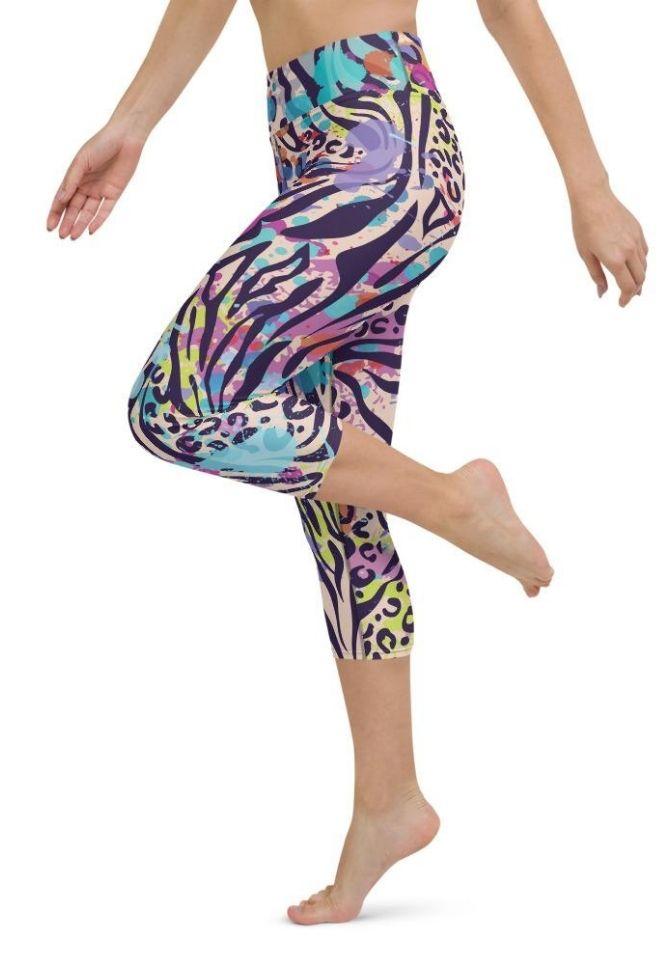 Colorful Animal Print Symbiosis Yoga Capris