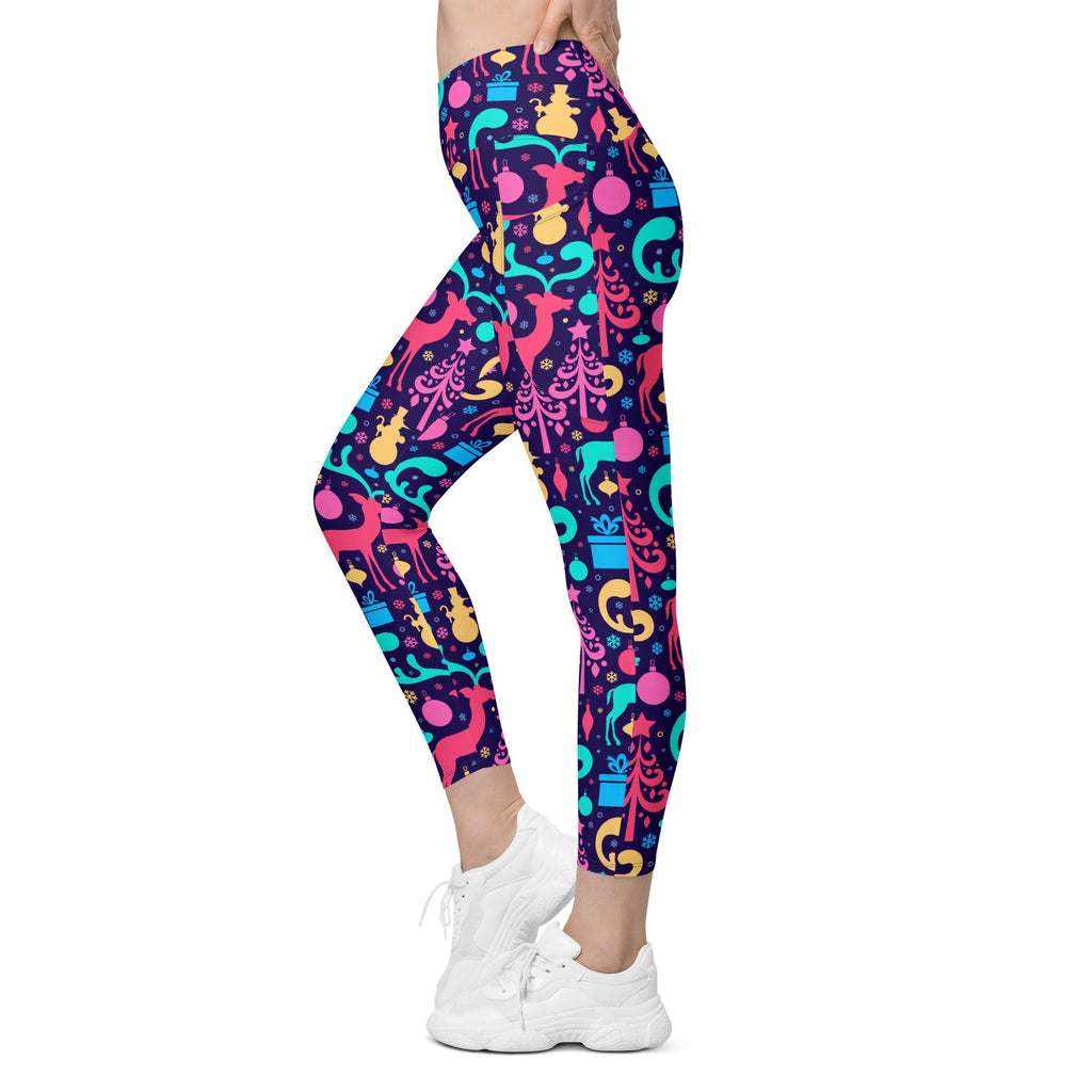 Colorful Christmas Crossover Leggings With Pockets