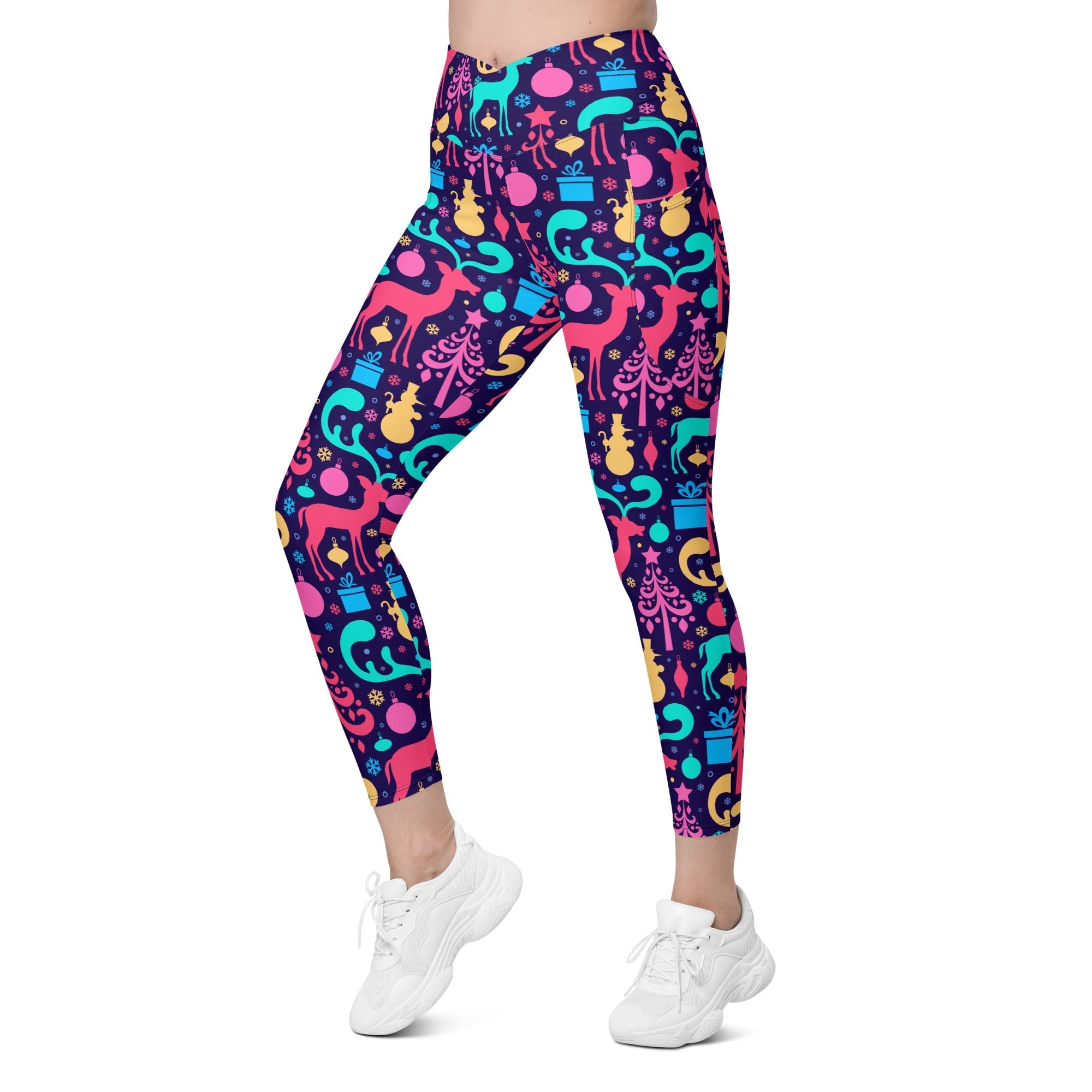 Colorful Christmas Crossover Leggings With Pockets
