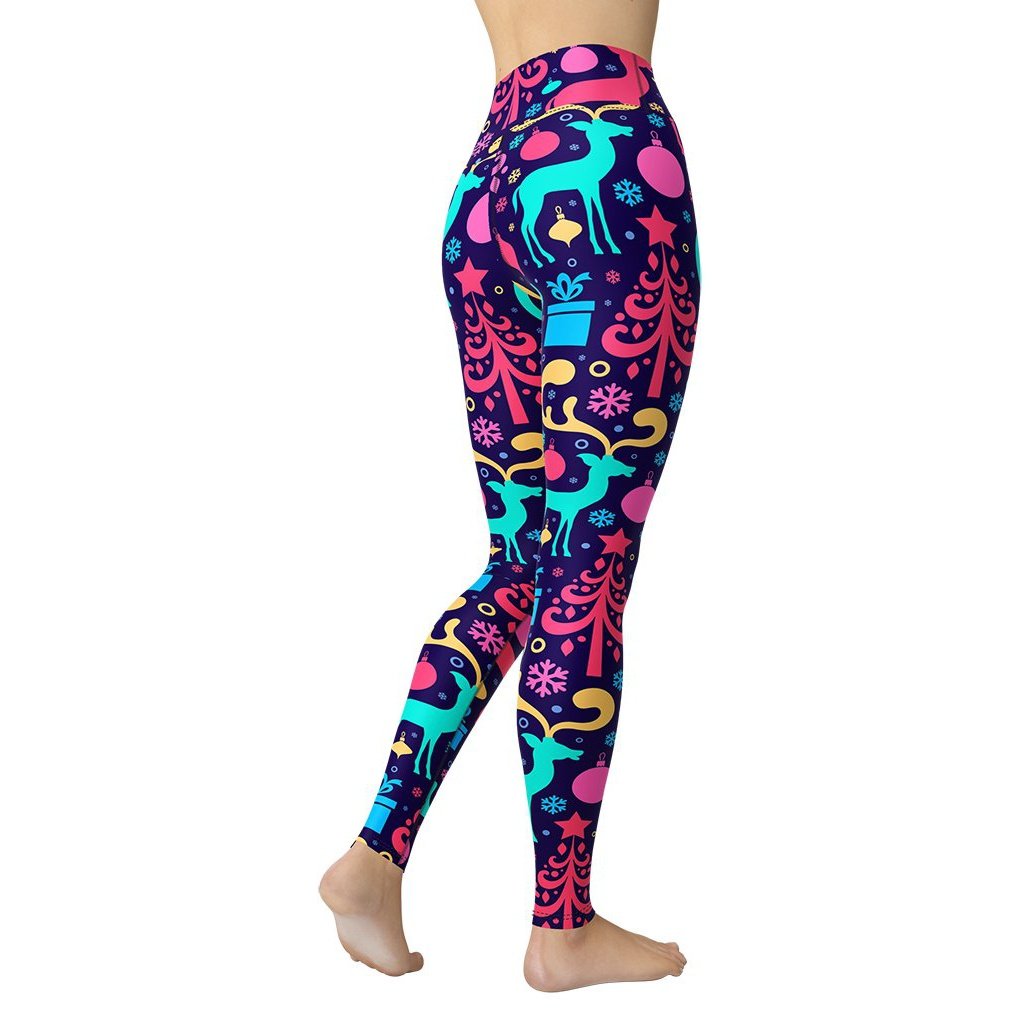 Colorful Christmas Yoga Leggings - FiercePulse - Premium Workout Leggings - Yoga Pants