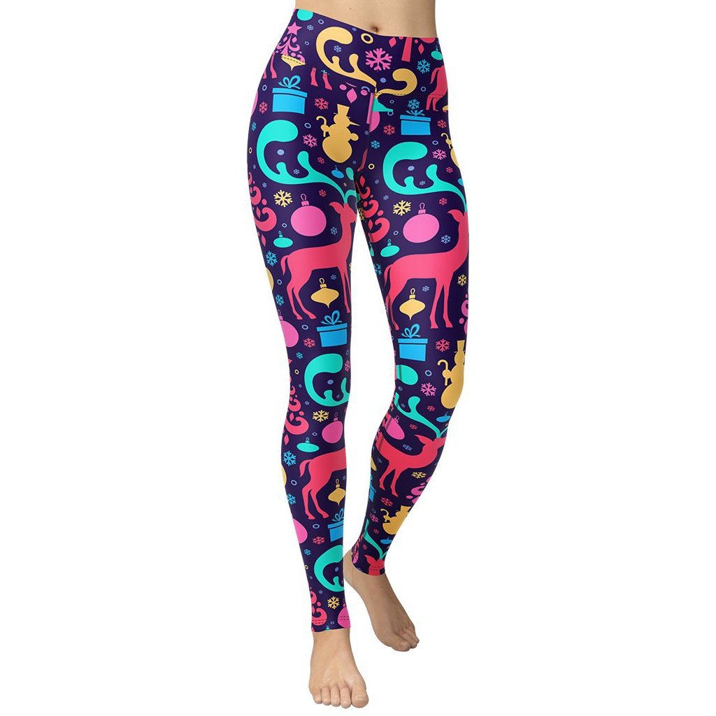 Colorful Christmas Yoga Leggings - FiercePulse - Premium Workout Leggings - Yoga Pants