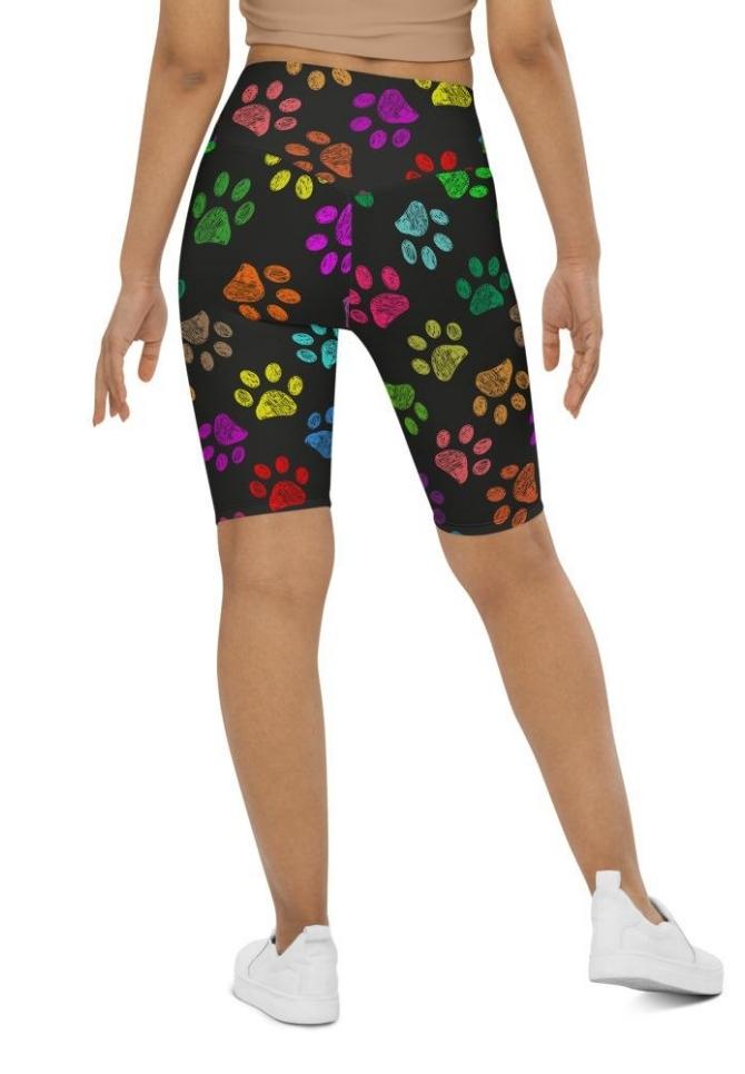 Colorful Paw Pattern Biker Shorts