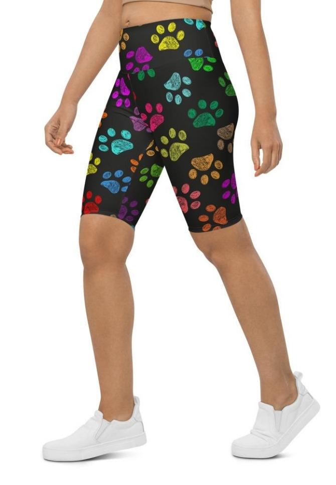 Colorful Paw Pattern Biker Shorts
