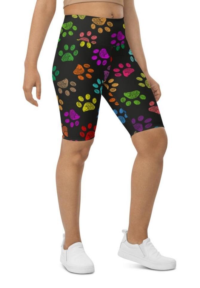 Colorful Paw Pattern Biker Shorts