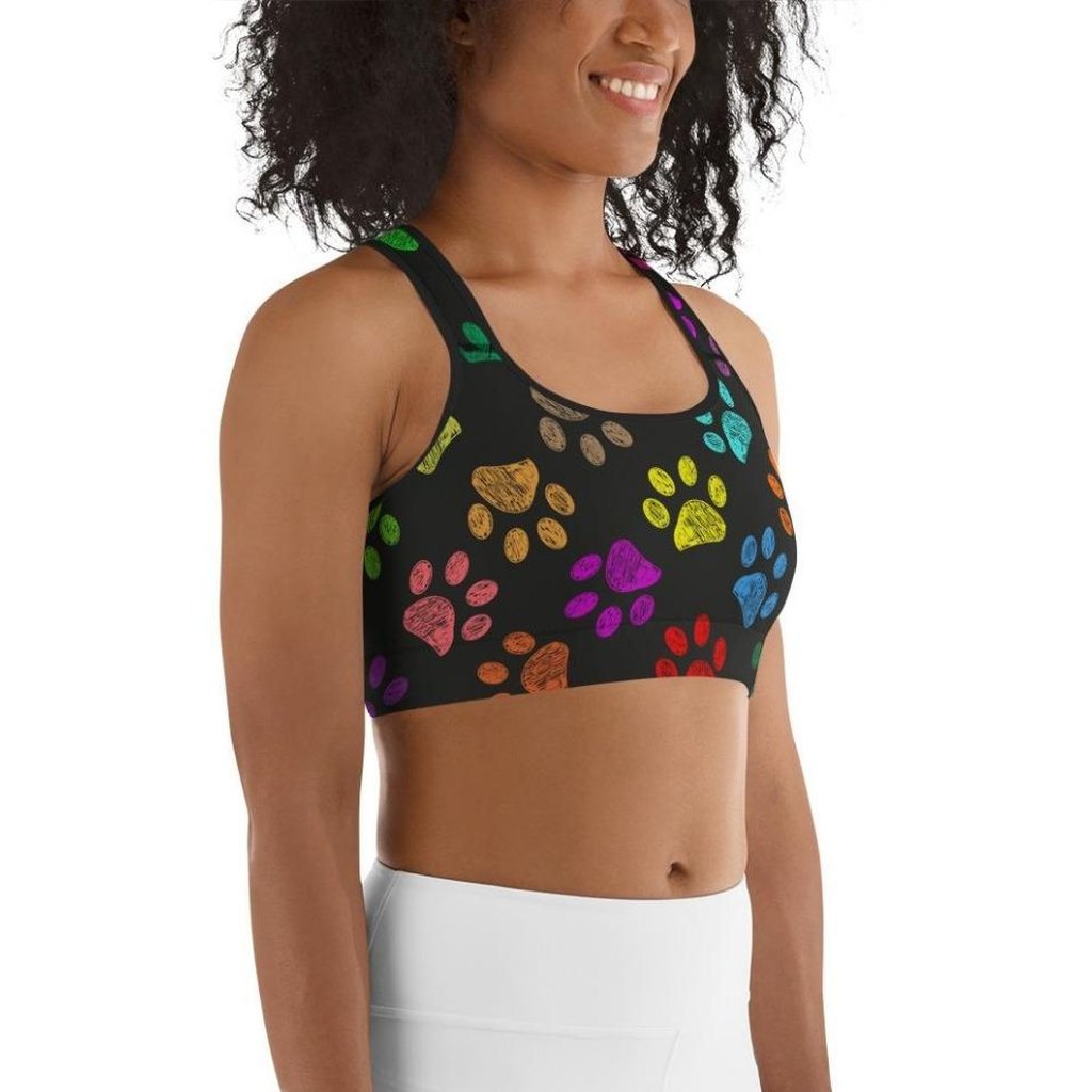 Colorful Paw Pattern Sports Bra