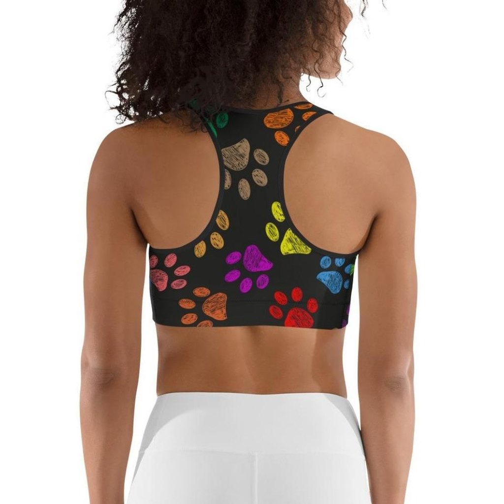 Colorful Paw Pattern Sports Bra