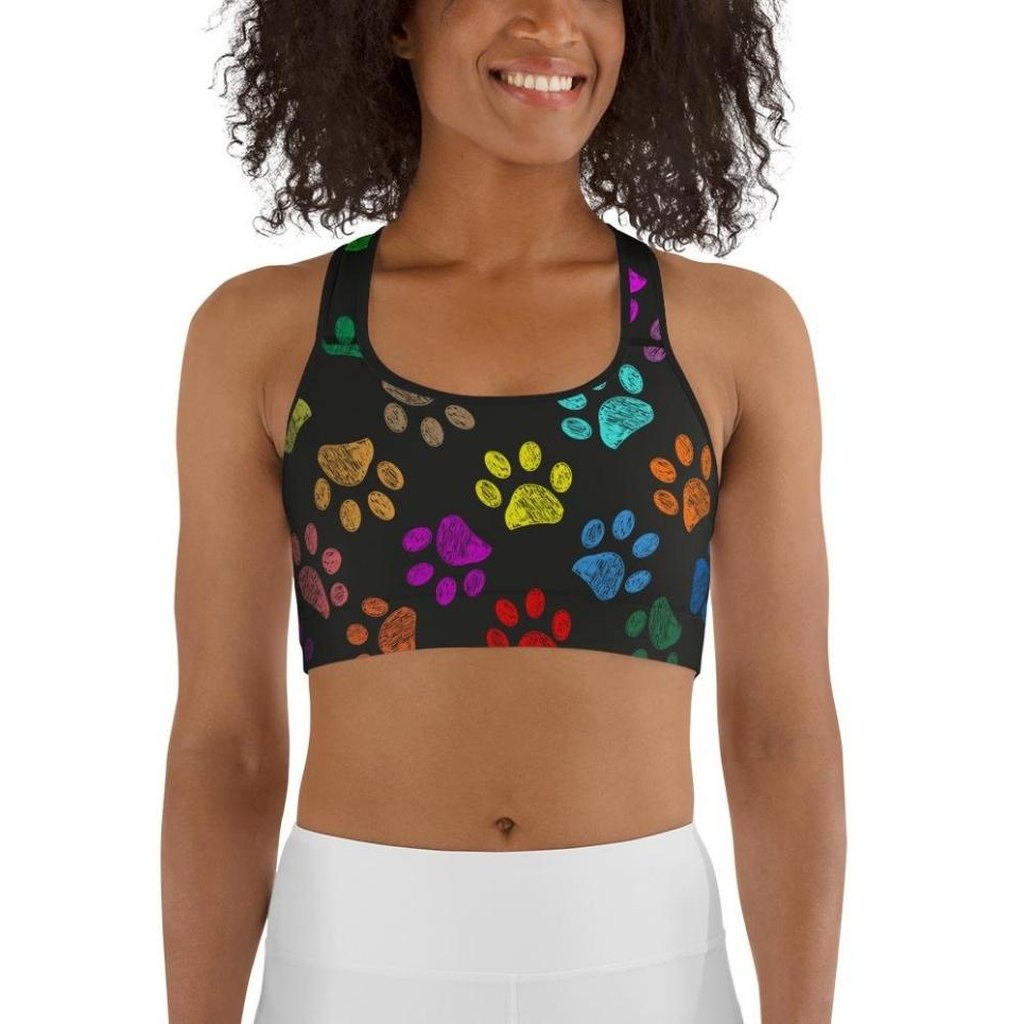 Colorful Paw Pattern Sports Bra