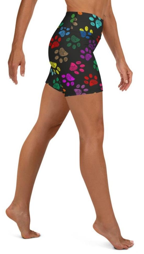 Colorful Paw Pattern Yoga Shorts