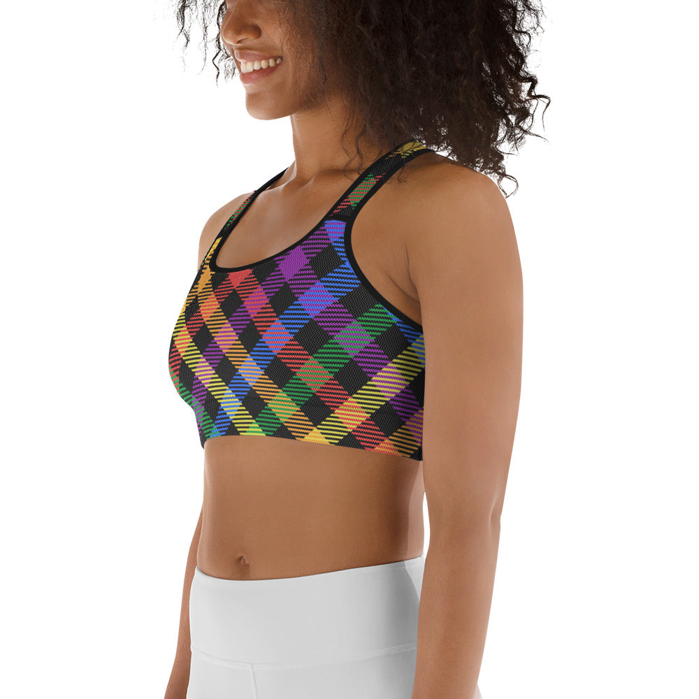 Colorful Plaid Sports Bra