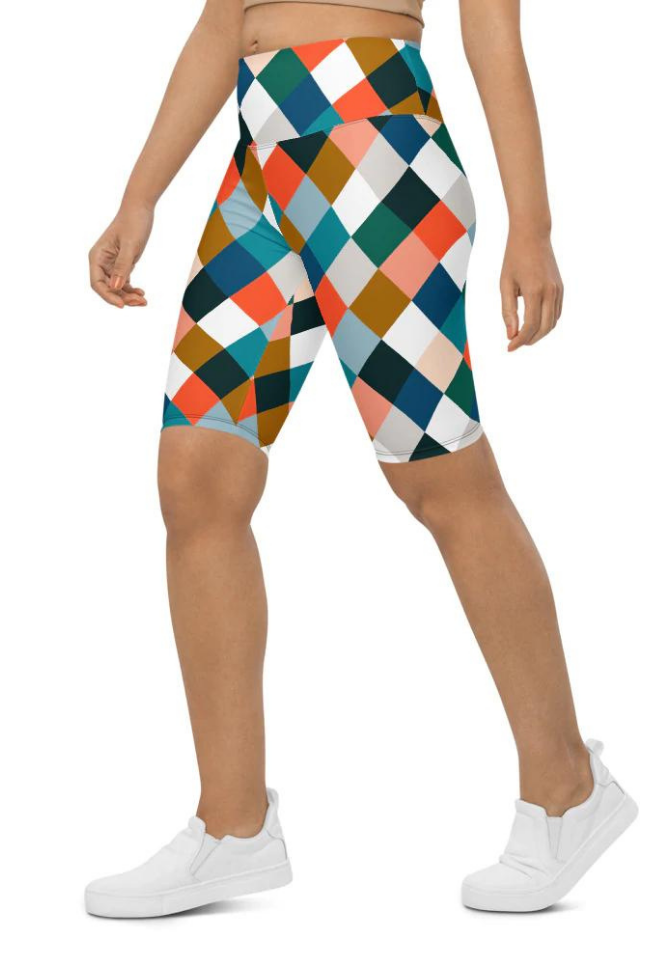 Colorful Rhombus Pattern Biker Shorts