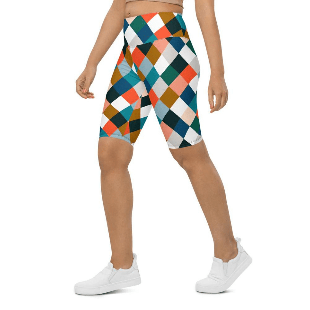 Colorful Rhombus Pattern Biker Shorts