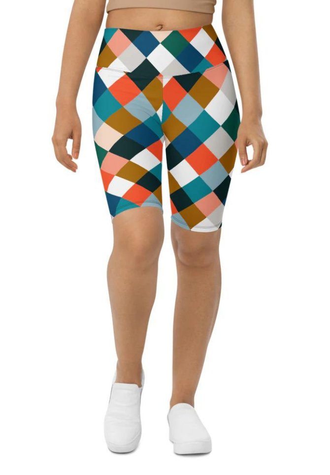 Colorful Rhombus Pattern Biker Shorts