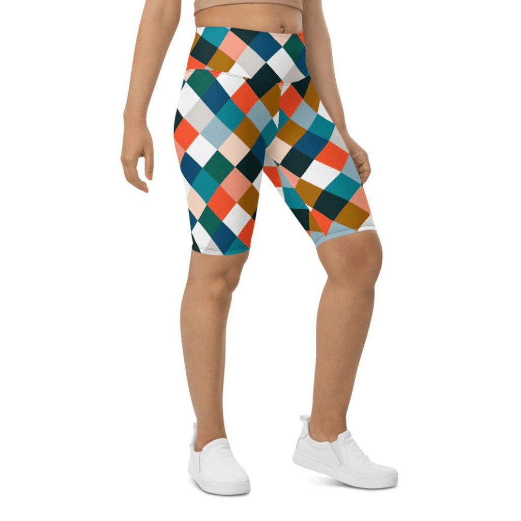 Colorful Rhombus Pattern Biker Shorts