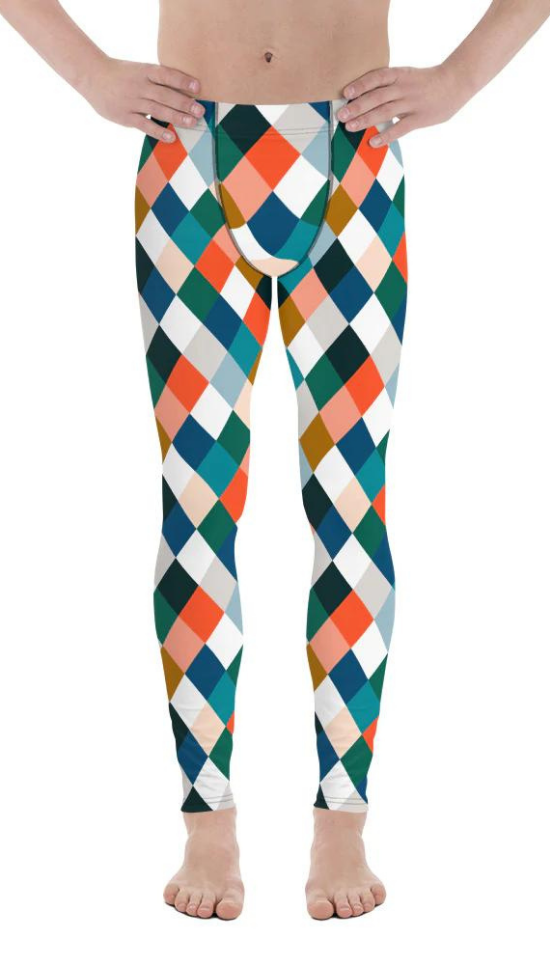 Colorful Rhombus Pattern Men's Leggings