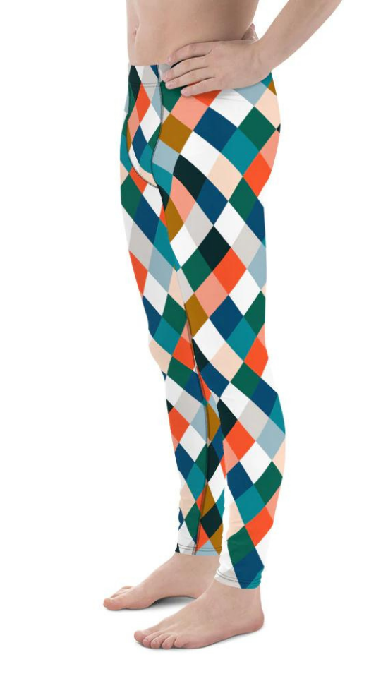 Colorful Rhombus Pattern Men's Leggings