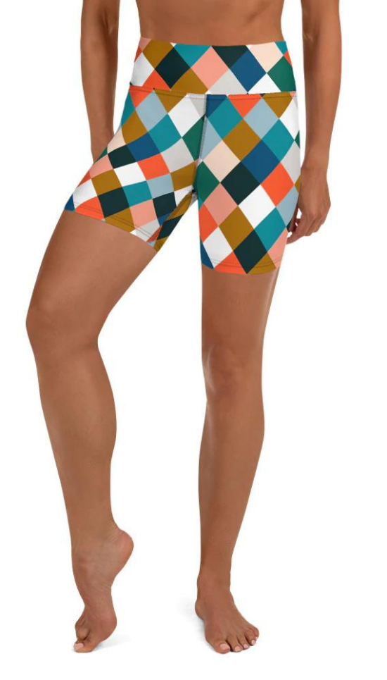Colorful Rhombus Pattern Yoga Shorts