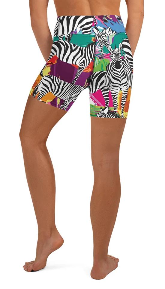Colorful Zebra Yoga Shorts