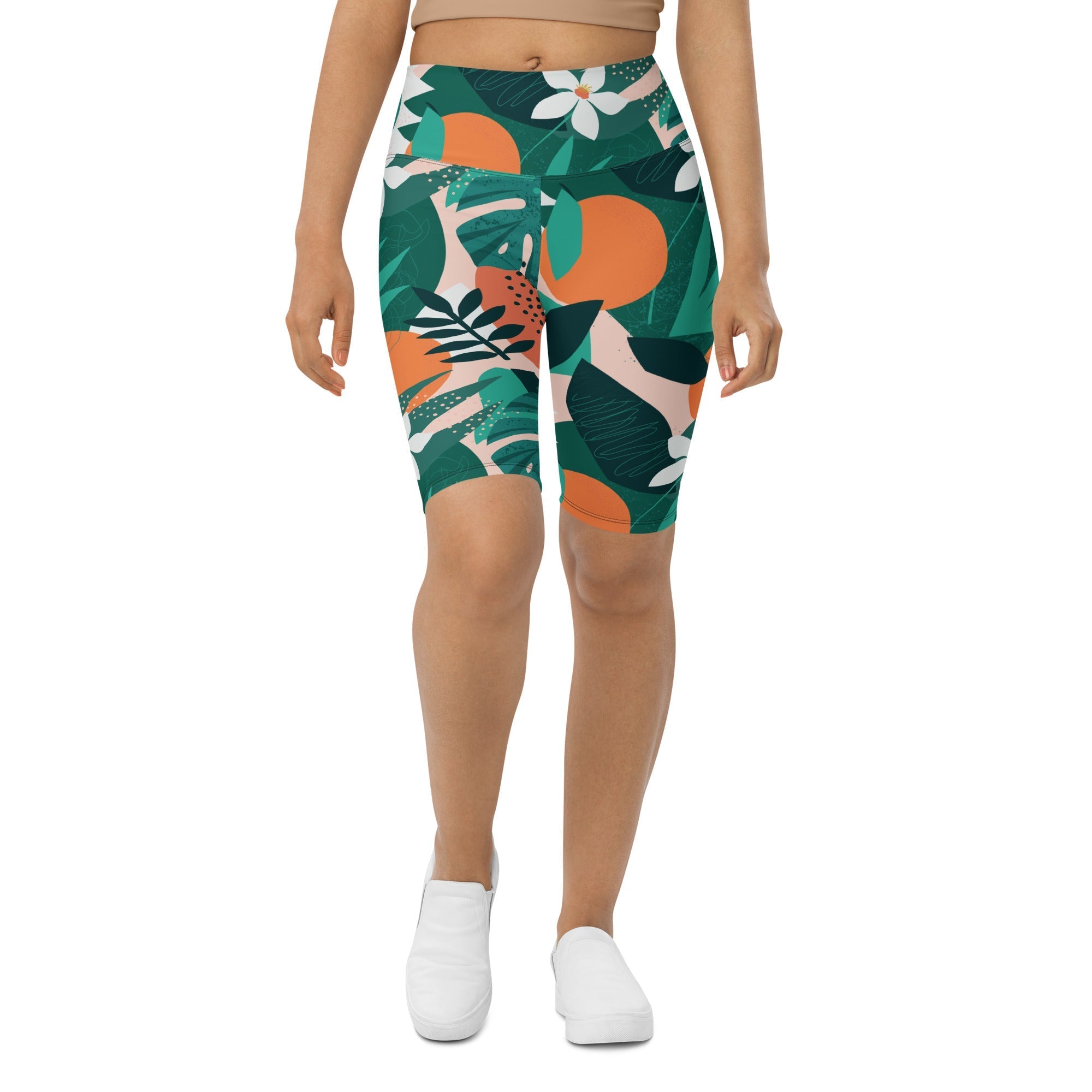 Contemporary Tropical Biker Shorts