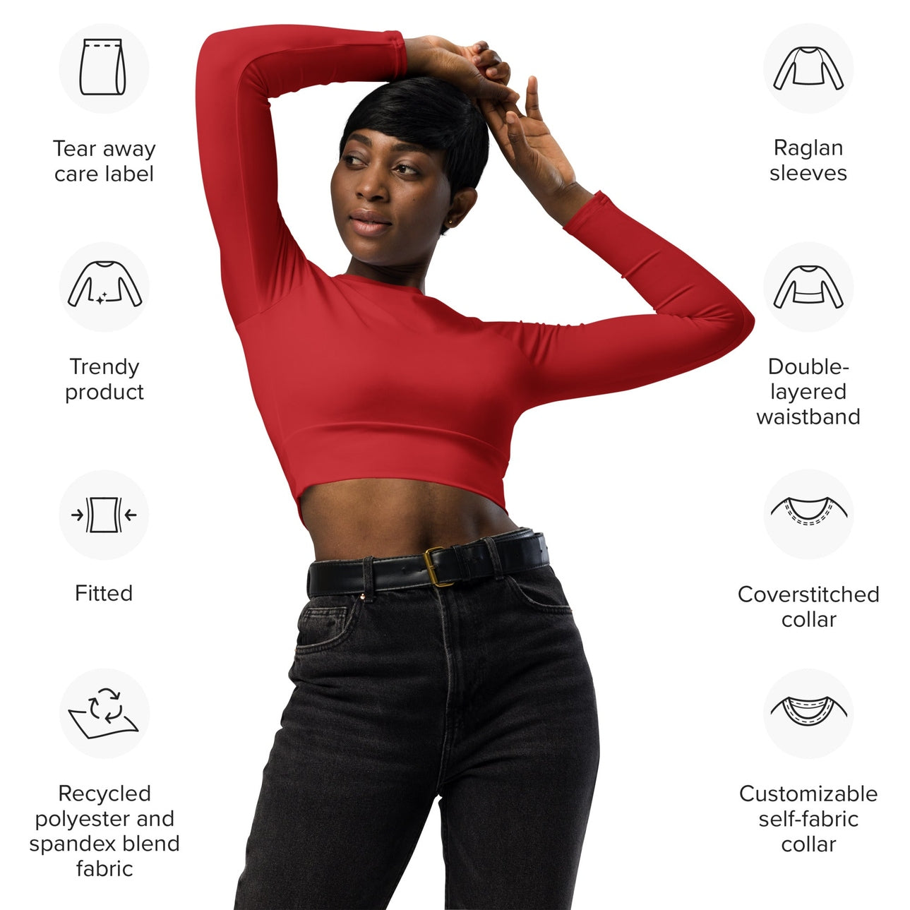 Crimson Red Recycled Long-sleeve Crop Top