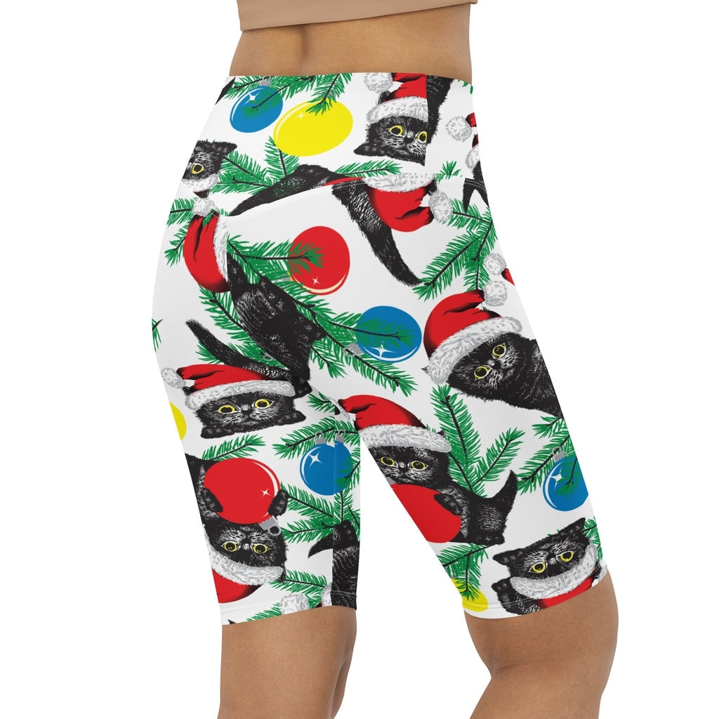 Cute Christmas Cat Biker Shorts