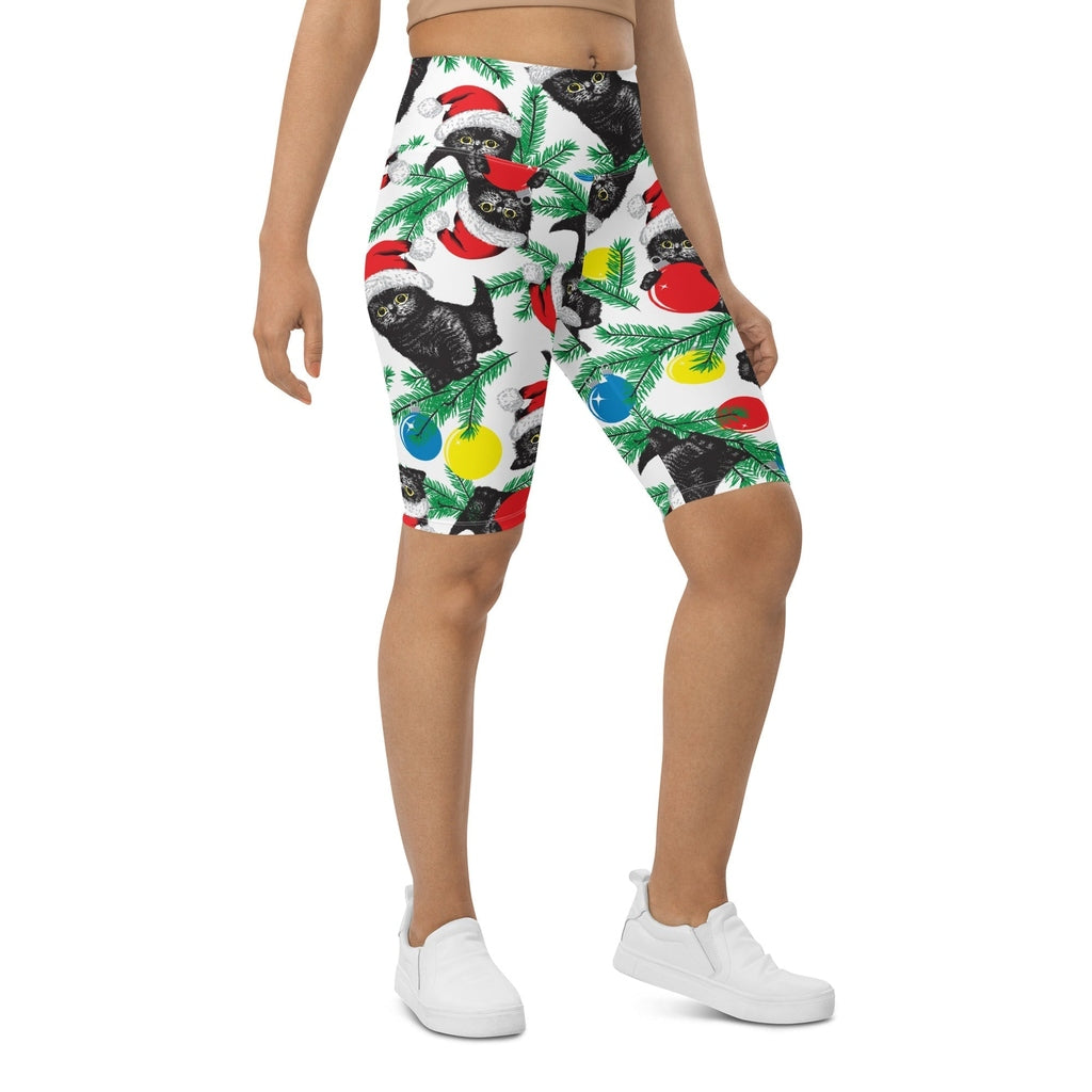 Cute Christmas Cat Biker Shorts
