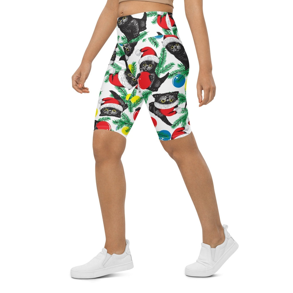Cute Christmas Cat Biker Shorts