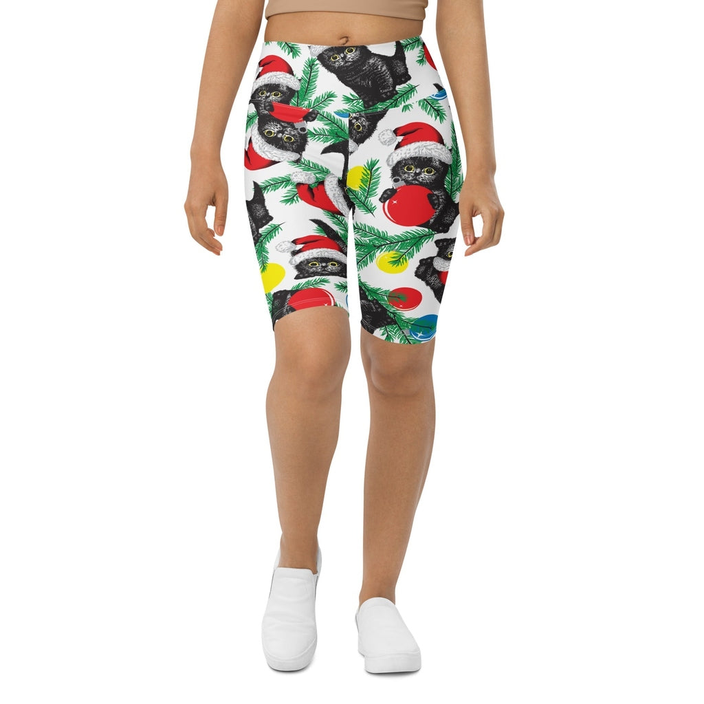 Cute Christmas Cat Biker Shorts